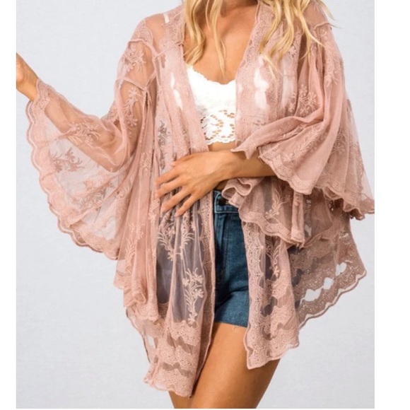 Cupshe Tops - Cupshe Blush pink lace kimono - swim cover up, O/S